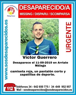 Cartel que alerta de la desaparición de Víctor Guerrero en Arriate