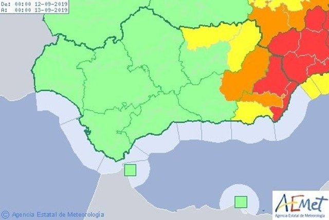 Mapa con los avisos meteorológicos de este jueves