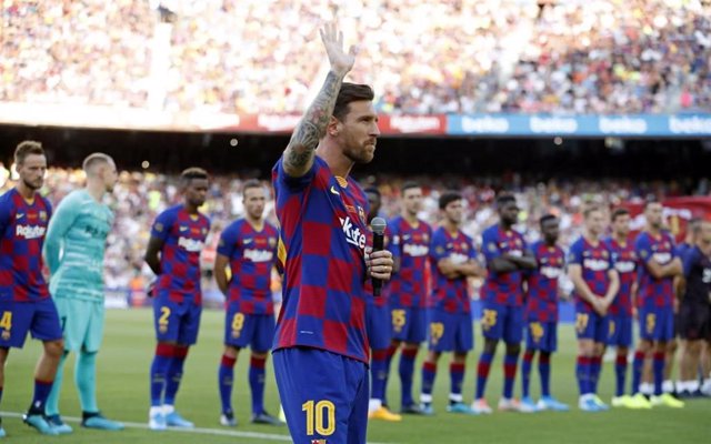 Leo Messi en la presentación del FC Barcelona