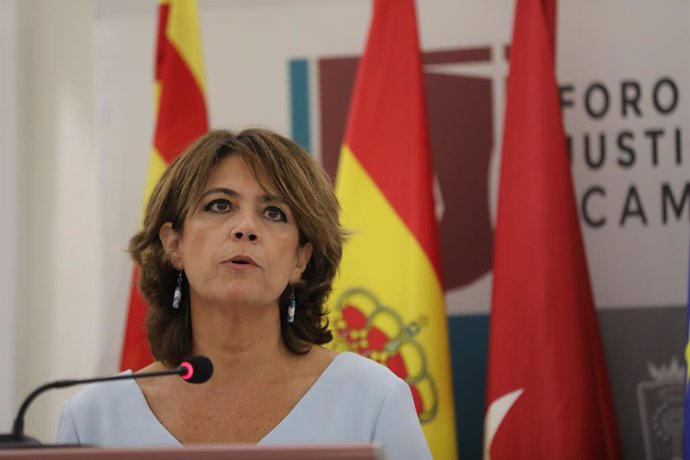 La ministra de Justicia en funciones, Dolores Delgado, durante su intervención en el Desayuno del Foro de Justicia ICAM (Colegio de la Abogacía de Madrid), en Madrid (España) a 12 de septiembre de 2019.
