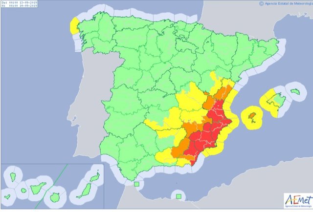 Imagen de las zonas en riesgo máximo por lluvias torrenciales este viernes
