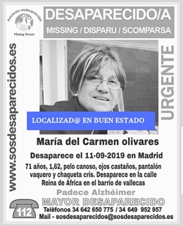 Cártel en el que se informa de la localización de una mujer desaparecida en Madrid