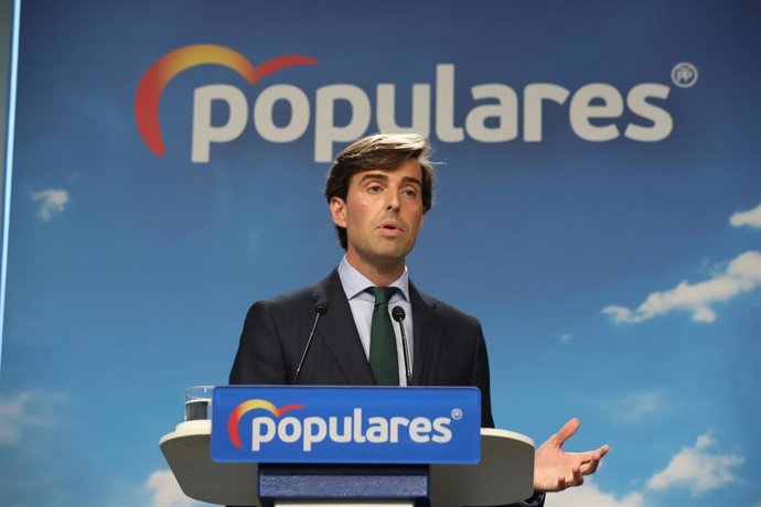 El vicesecretario de Comunicación del PP, Pablo Montesinos, durante una rueda de prensa en la sede nacional del Partido Popular.