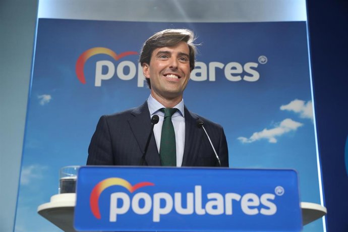El vicesecretario de Comunicación del PP, Pablo Montesinos, durante la rueda de prensa en la sede nacional del Partido Popular.