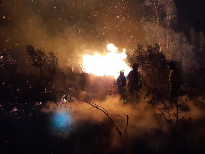 Efectivos del Infoca en el incendio de Paterna del Campo (Huelva)