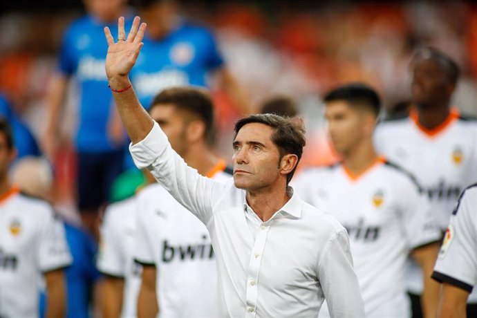 Marcelino Garcia Toral, coach of Valencia, during the friendly football match played between Valencia CF and Inter de Milan at Mestalla Stadium in Valencia, Spain, on August  10, 2019.