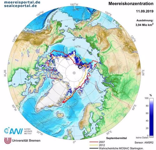 Cobertura de hielo marino en el Ártico a 11 de septiembre.
