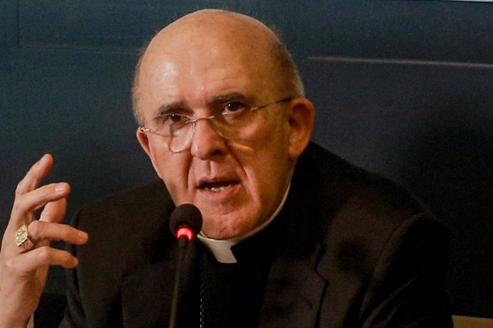 El cardenal arzobispo de Madrid, Carlos Osoro, durante la presentación del Encuentro Internacional de Oración por la Paz 2019 organizado por el Arzobispado de Madrid y la Comunidad de Sant Egidio, en Madrid (España), a 13 de septiembre de 2019.