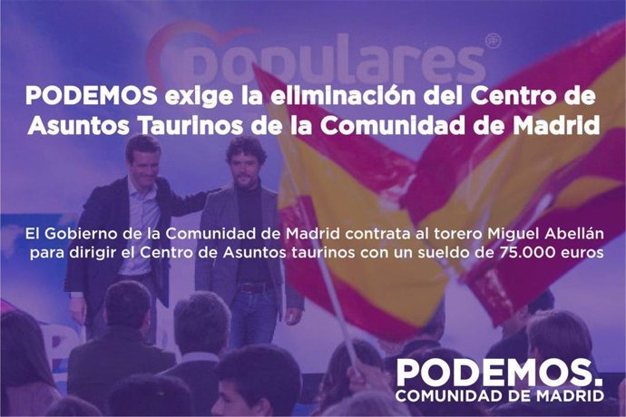 Cartel de Podemos contre el Centro de Asuntos Taurinos de la Comunidad de Madrid