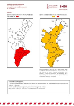 Mapa de alertas en la Comunitat Valenciana