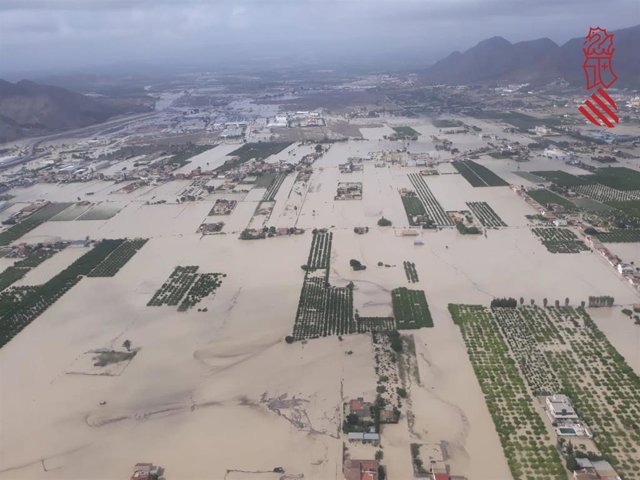 Inundaciones en Orihuela, campos anegados