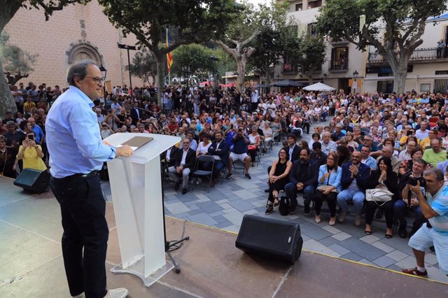 El presidente de la Generalitat, Quim Torra, en el décimo aniversario de la consulta soberanista de Arenys de Munt (Barcelona).