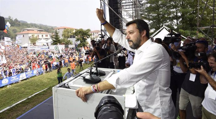 El líder del partido ultraderechista Liga, Matteo Salvini, en Pontida, Lombardía