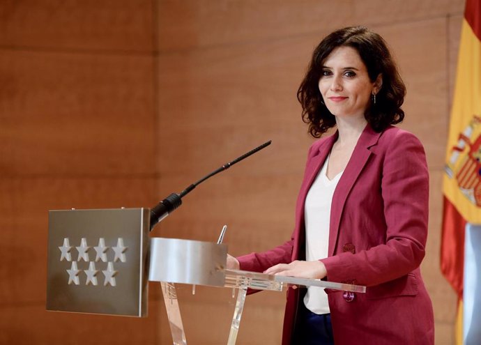 La presidenta de la Comunidad de Madrid, Isabel Díaz Ayuso, en rueda de prensa tras Consejo de Gobierno.