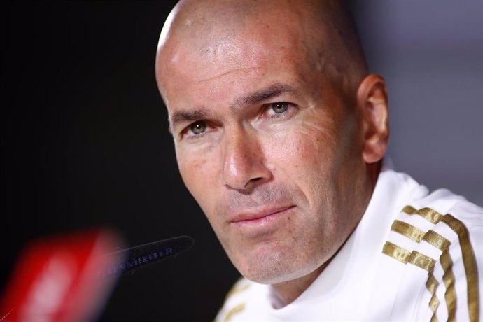 Zinedine Zidane, head coach of Real Madrid, during the press conference before the training season of Real Madrid at Ciudad Deportiva Real Madrid in Valdebebas, Madrid, Spain, on September 13, 2019.