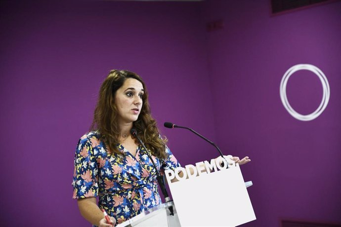La portavoz de Podemos, Noelia Vera, durante una rueda de prensa ofrecida tras el Consejo de Coordinación del partido en Madrid, a 16 de septiembre de 2019.