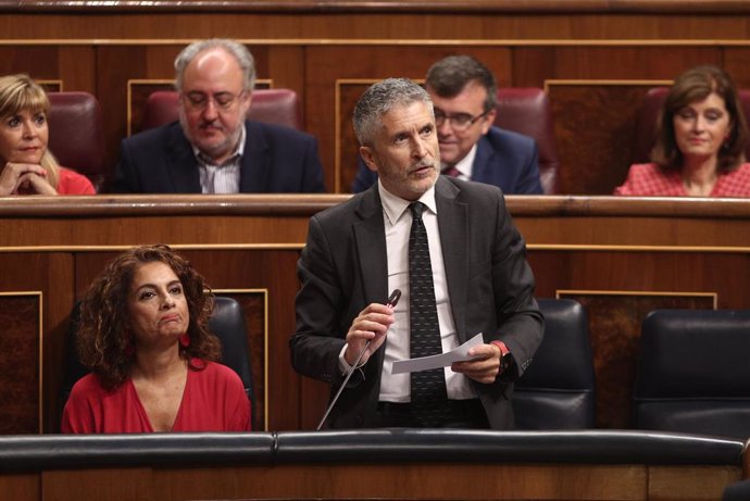 El ministro del Interior en funciones, Fernando Grande-Marlaska, responde a las preguntas de los grupos parlamentarios del Congreso
