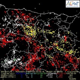 Mapa elaborado por la Aemet sobre los rayos caídos en Castilla y León durante la jornada del martes 17 de septiembre