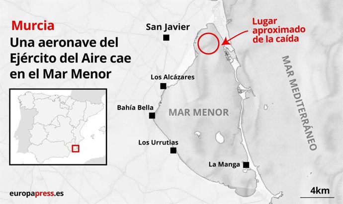 Mapa que indica el punto aproximado en el que una aeronave de la Academia Genera