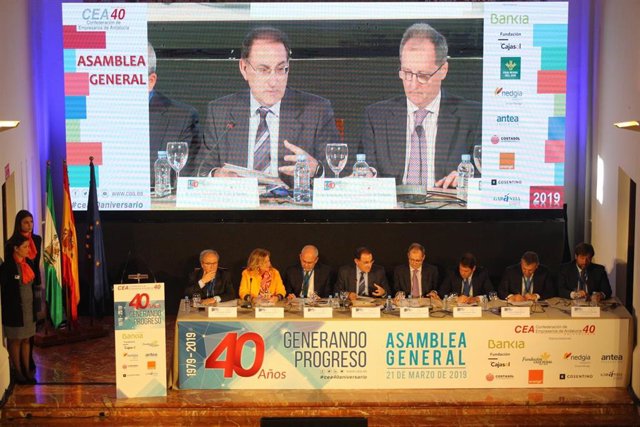 El presidente de la CEA Javier González de Lara en asamblea y celerbación 40 años CEA empresarios andaluces reunión asamblea (Fotografía de archivo).