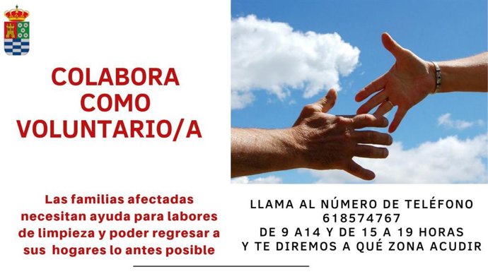 Petición de voluntarios para limpiar en Molina tras el paso de la DANA