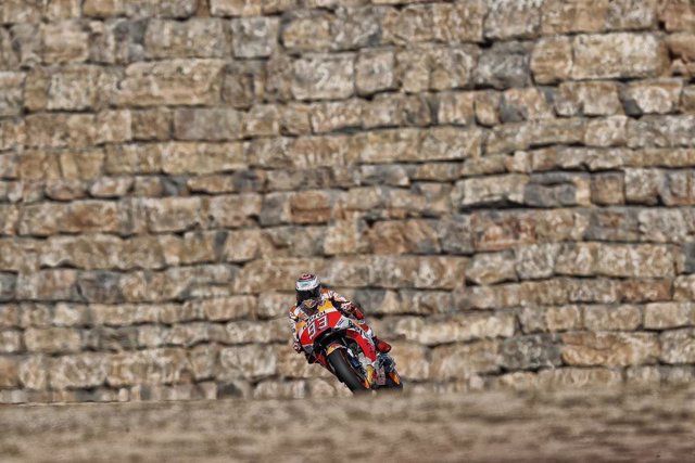 El piloto de MotoGP Marc Márquez (Repsol Honda) en el GP de Aragón de 2018