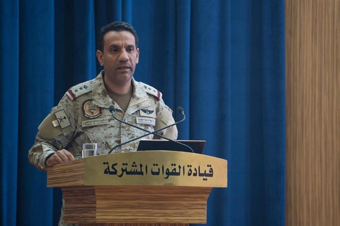 07 January 2019, Saudi Arabia, Riyadh: Turki bin Saleh Al-Malki, spokesperson of the Saudi-led Arab coalition forces in Yemen, speaks during a press conference. The Arab coalition warned that the Yemeni Houthi rebels do not have an intention to implemen