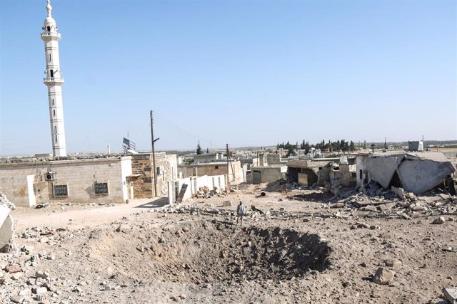 Zona bombardeada en la provincia de Idlib, en el noroeste de Siria