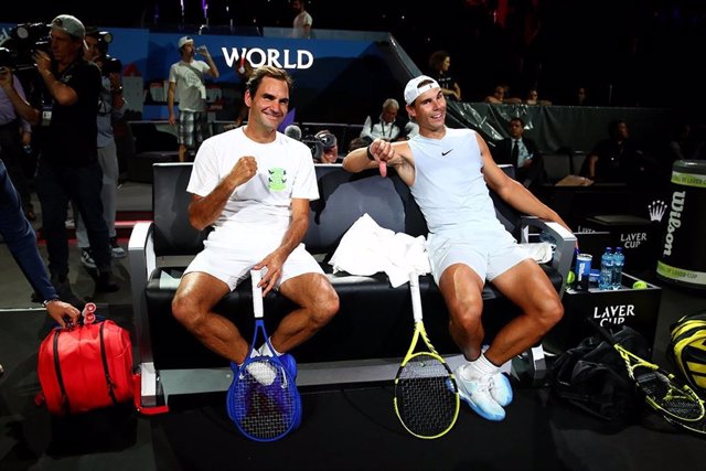 Roger Federer y Rafa Nadal en un entreno de la Laver Cup