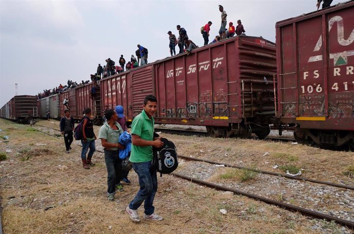 Migrantes de Centro América en un tren rumbo a Estados Unidos