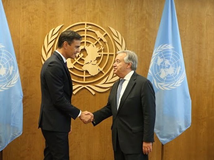 Pedro Sánchez con el secretario general de la ONU, António Guterres