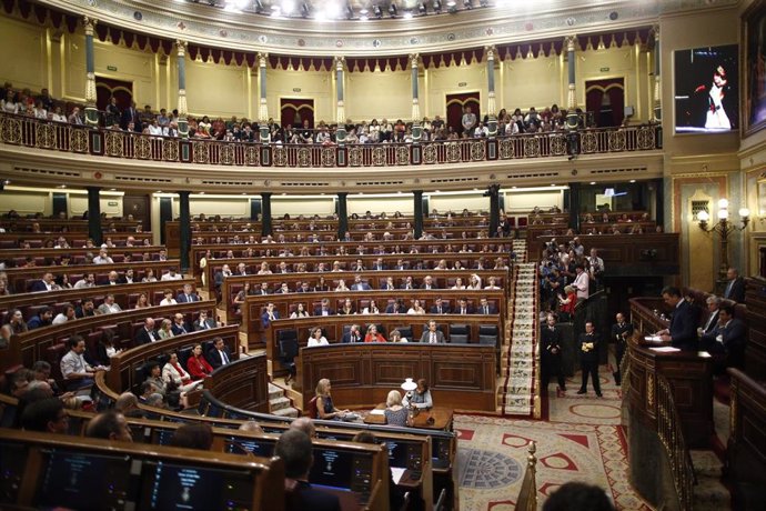 Vista del hemiciclo del Congreso de los Diputados durante lel debate de investidura de Pedro Sánchez 