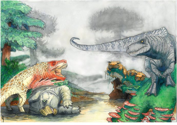Depredadores como cocodrilos aterrorizaron a los dinosaurios herbívoros