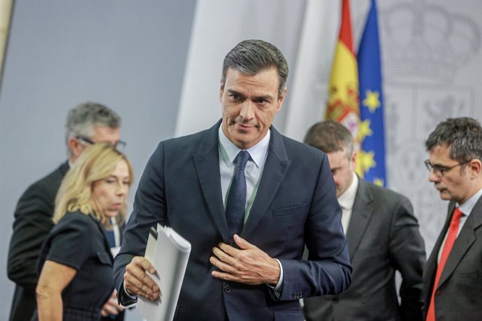 El president del Govern, Pedro Sánchez, ofereix una roda de premsa després de la seva reunió amb el rei per proposar candidat a la Presidncia del Govern, a La Moncloa, Madrid (Espanya), 17 de setembre del 2019.