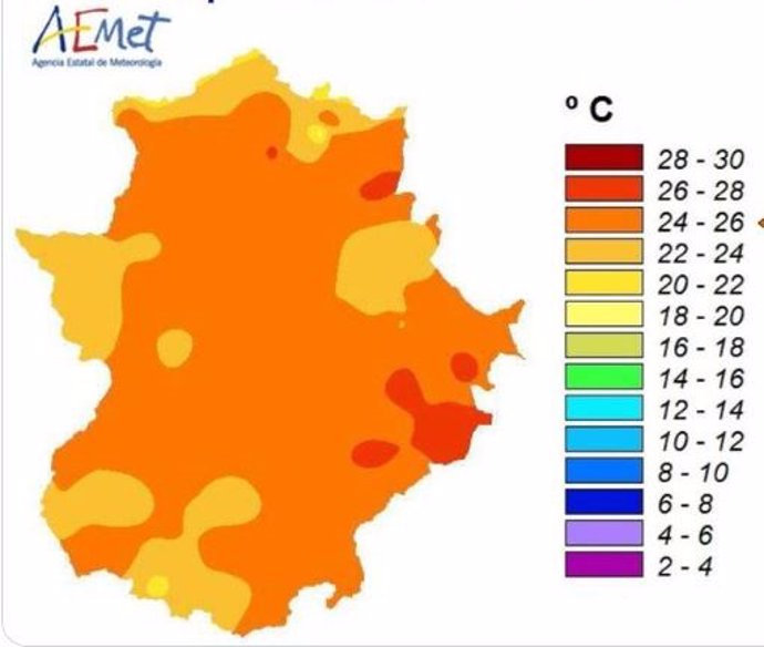 Media de temperaturas en Extremadura