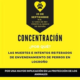 Concentración este miércoles en Logroño por más protección animal y por más investigación de los últimos envenenamientos de perros en la ciudad