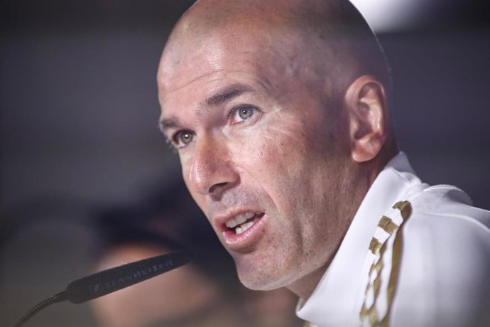 Zinedine Zidane, head coach of Real Madrid, during the press conference before the training season of Real Madrid at Ciudad Deportiva Real Madrid in Valdebebas, Madrid, Spain, on September 13, 2019.