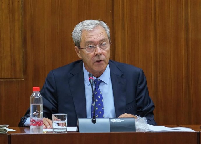 El consejero de Economía, Rogelio Velasco, en su comparecencia en la comisión de Fondos Europeos.