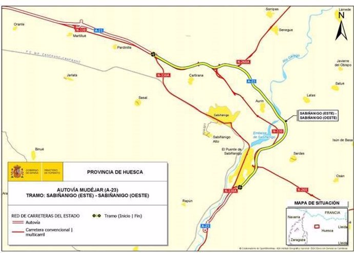 Fomento adjudica las obras del tramo Sabiñánigo Este-Sabiñánigo Oeste de la autovía Mudéjar A-23