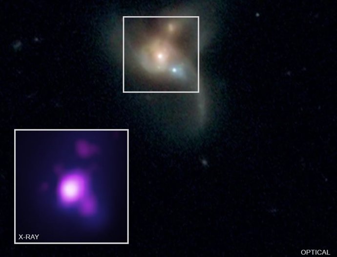 Tres agujeros negros en curso de colisión a mil millones de años luz