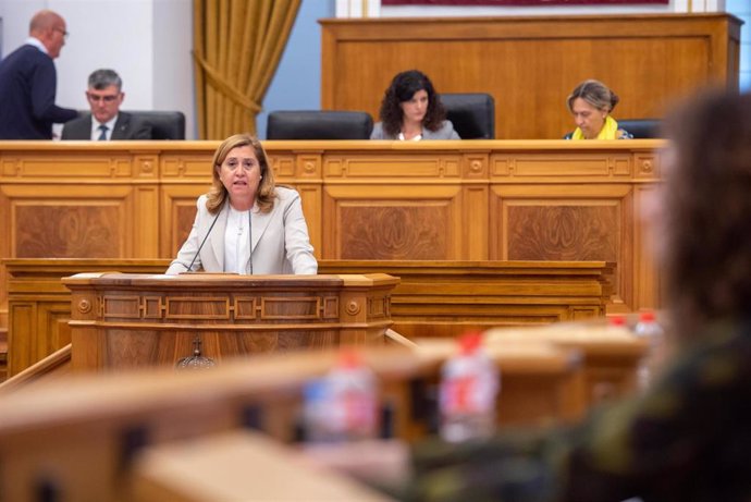 La consejera de Educación, Cultura y Deportes, Rosa Ana Rodríguez, en las Cortes.