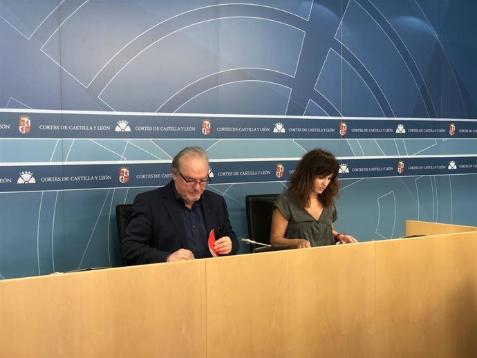 El secretario primero de la Mesa de las Cortes, José Francisco Martín, comparece en rueda de prensa junto a la secretaria general del Grupo Socialista, Patricia Gómez.