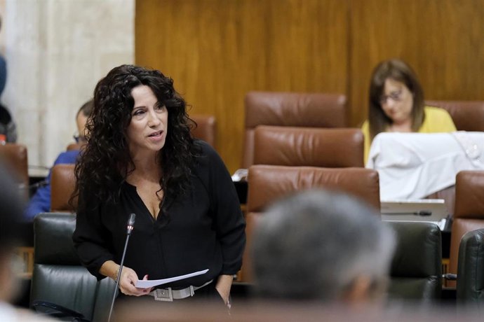 La consejera de Igualdad, Rocío Ruiz, responde este jueves desde su escaño en la sesión de control al Gobierno.