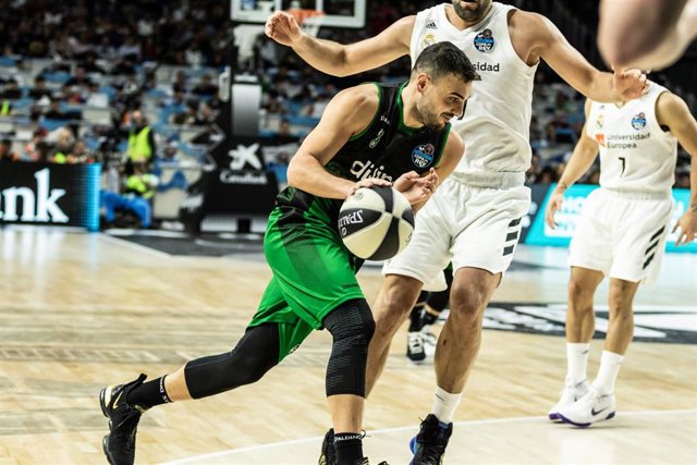 Albert Ventura, #14 of Divina Seguros Joventut during the Copa del Rey ACB match between Real Madrid and Divina Seguros Joventut at WiZink Center Arena, in Madrid, Spain. February 16, 2019.