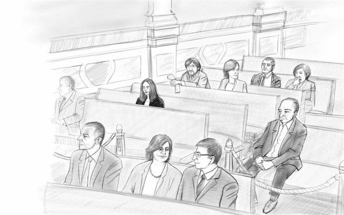 Uno de los dibujos de la exposición 'PrisonBlues: dibujando el juicio del Procés'.