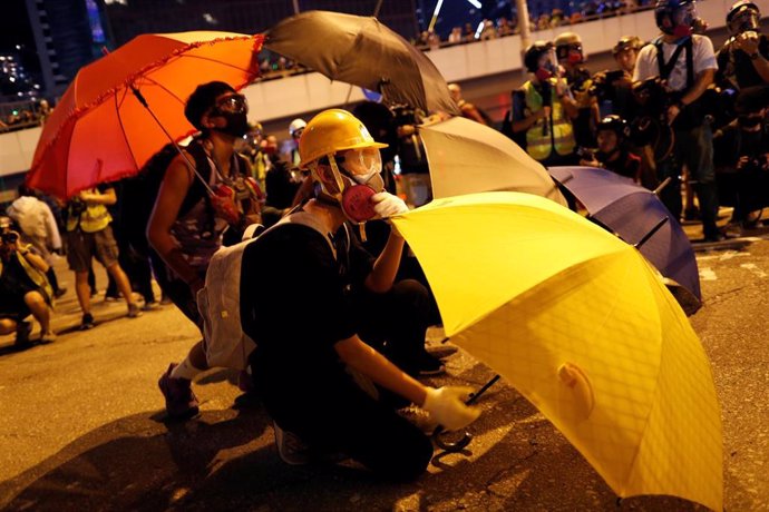 Manifestación del Movimiento de los Paraguas Amarillos en Hong Kong