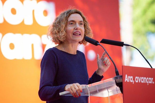 La presidenta del Congreso, Meritxell Batet, interviene en el acto político de la Fiesta de la Rosa del PSC en Gavà (Barcelona)