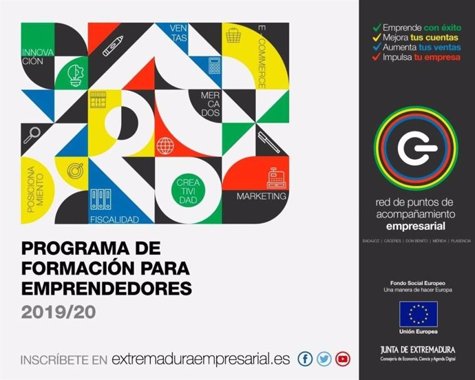 Cartel del Programa Formativo para Emprendedores y Empresas de Extremadura 2019/2020