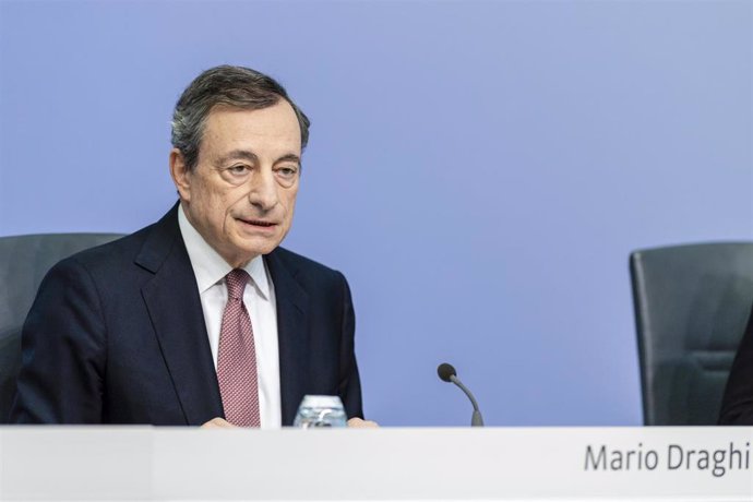HANDOUT - 12 September 2019, Hessen, Frankfurt_Main: European Central Bank (ECB) President Mario Draghi speaks during a press conference at the ECB headquarters.  The European Central Bank cut interest rates on Thursday as part of a new aggressive monet