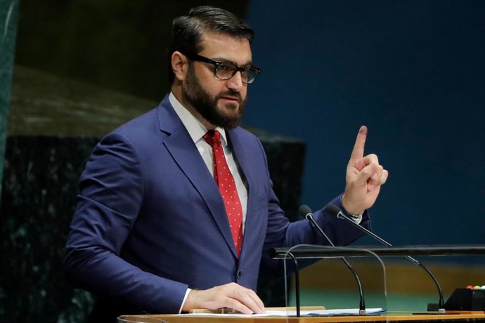 El asesor de Seguridad Nacional de Afganistán, Hamdulá Mohib, ante la Asamblea General de Naciones Unidas